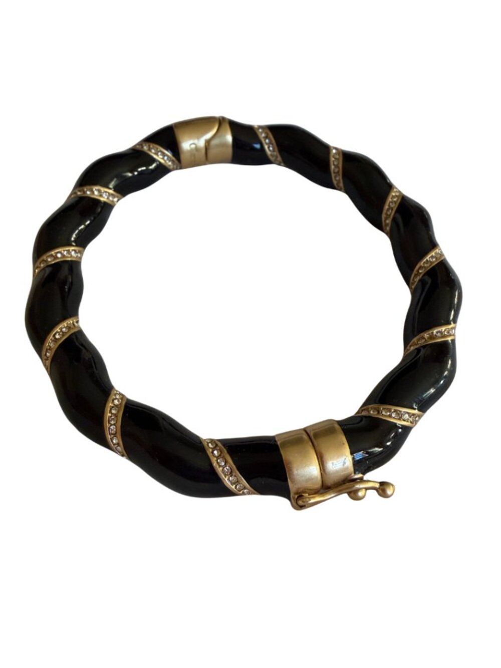 Clare V Gold Plated Rope Bangle Bracelet Black with Rhinestone Crystals NEW $70